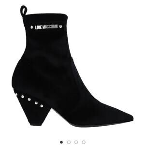 Love Moschino Black Suede Western Ankle Booties Silver Studs Heart Studs 36 6.5